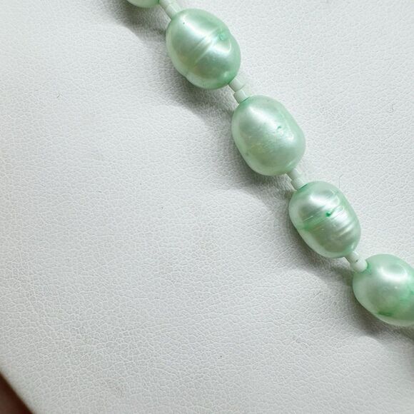 Green Nugget Baroque Pearl Necklace With Amazonite Pendant Sterling Silver 18” - Picture 7 of 15